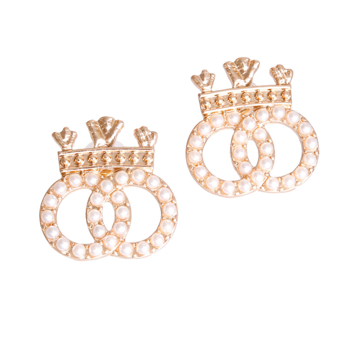 Gold Pearl Crown Designer Studs