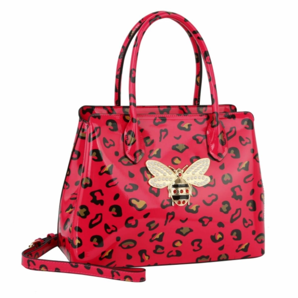 Fuchsia Leopard Patent Handbag Set