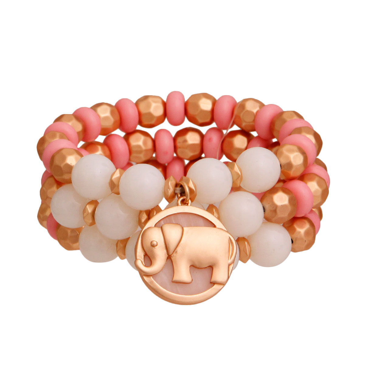 Pink Elephant Charm 3 Pcs Bracelets