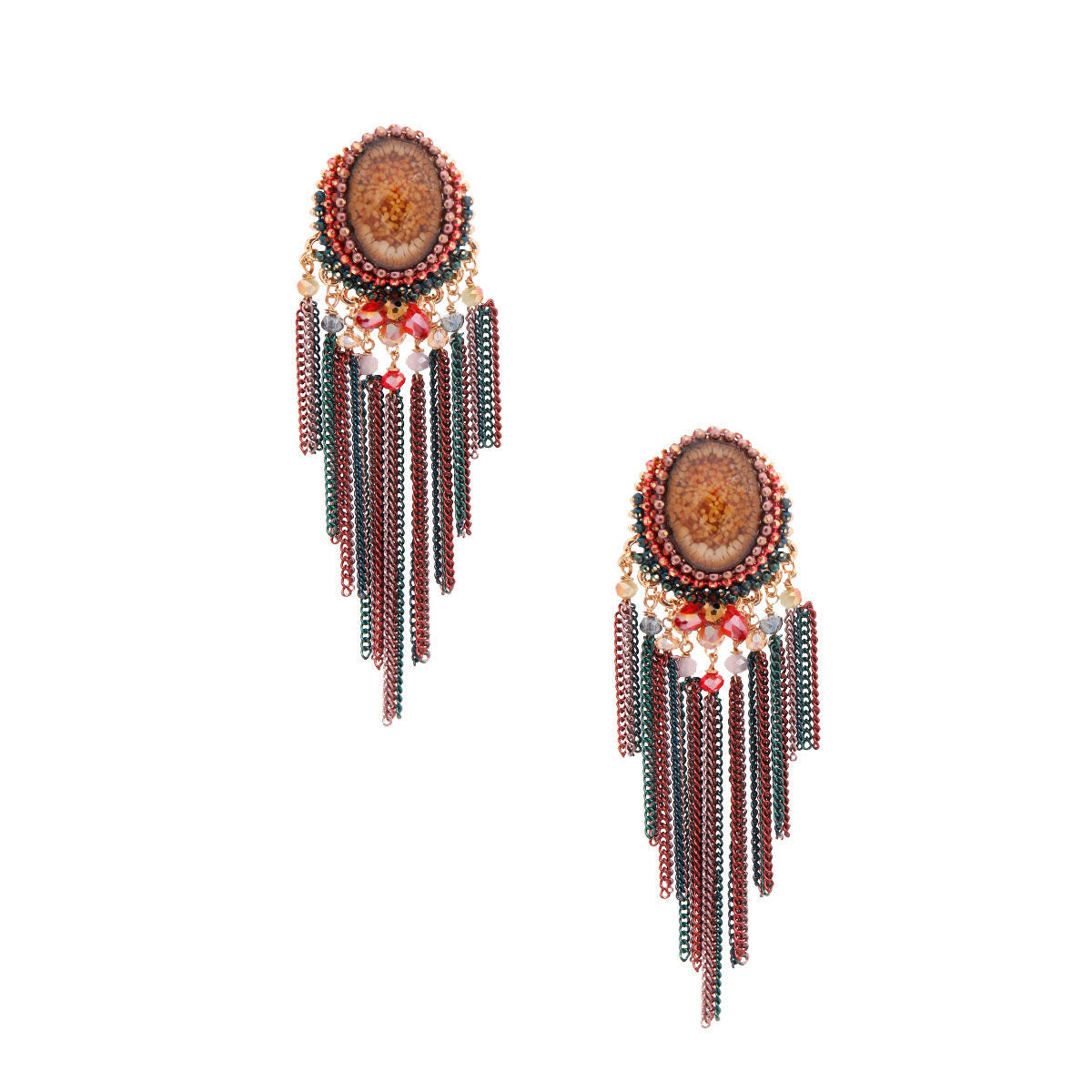 Resin Multi Color Chain Fringe Earrings