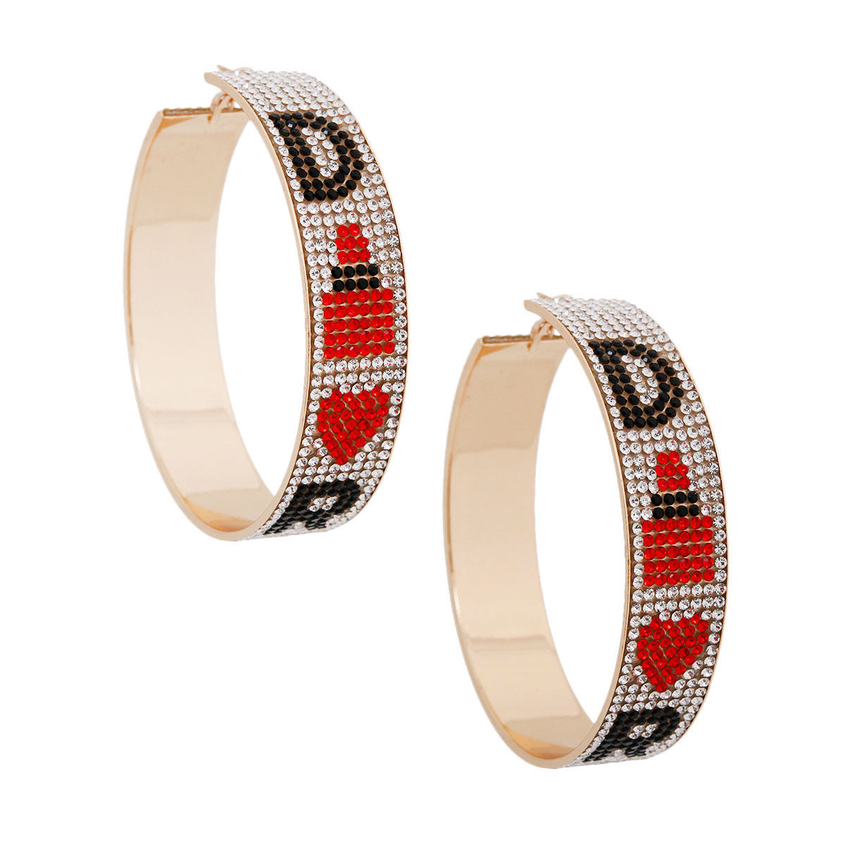 Red Black D Designer Wide Metal Hoops