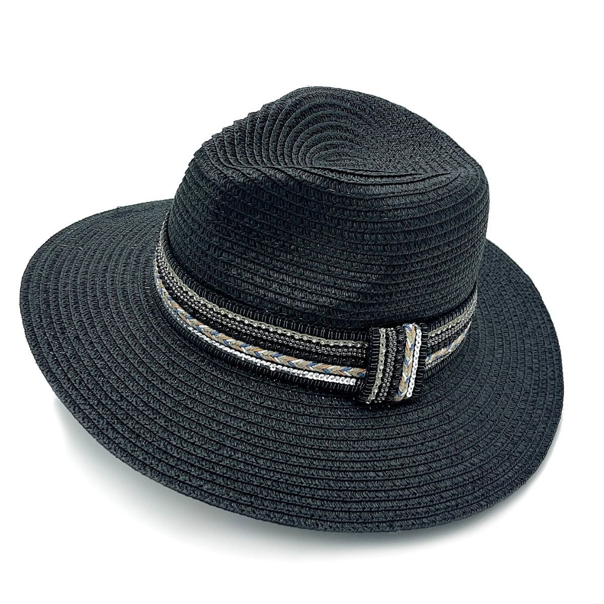 Black Pearl Embellished Panama Hat