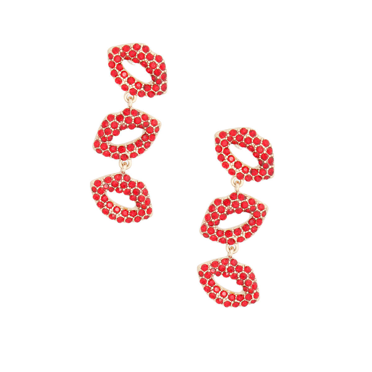 Red Triple Lips Earrings