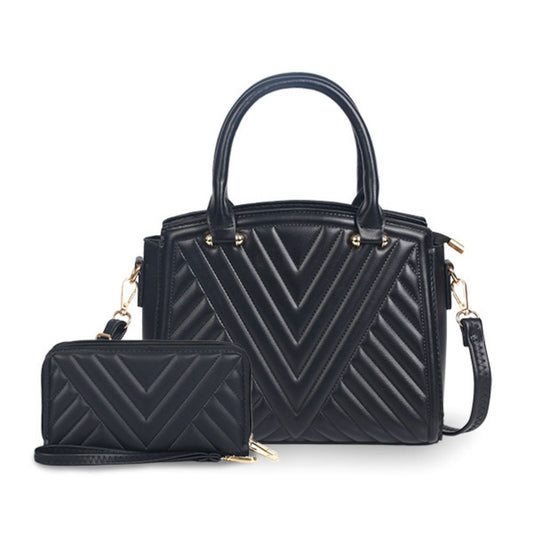 Purse Black Chevron Quilted Set Bag for Women