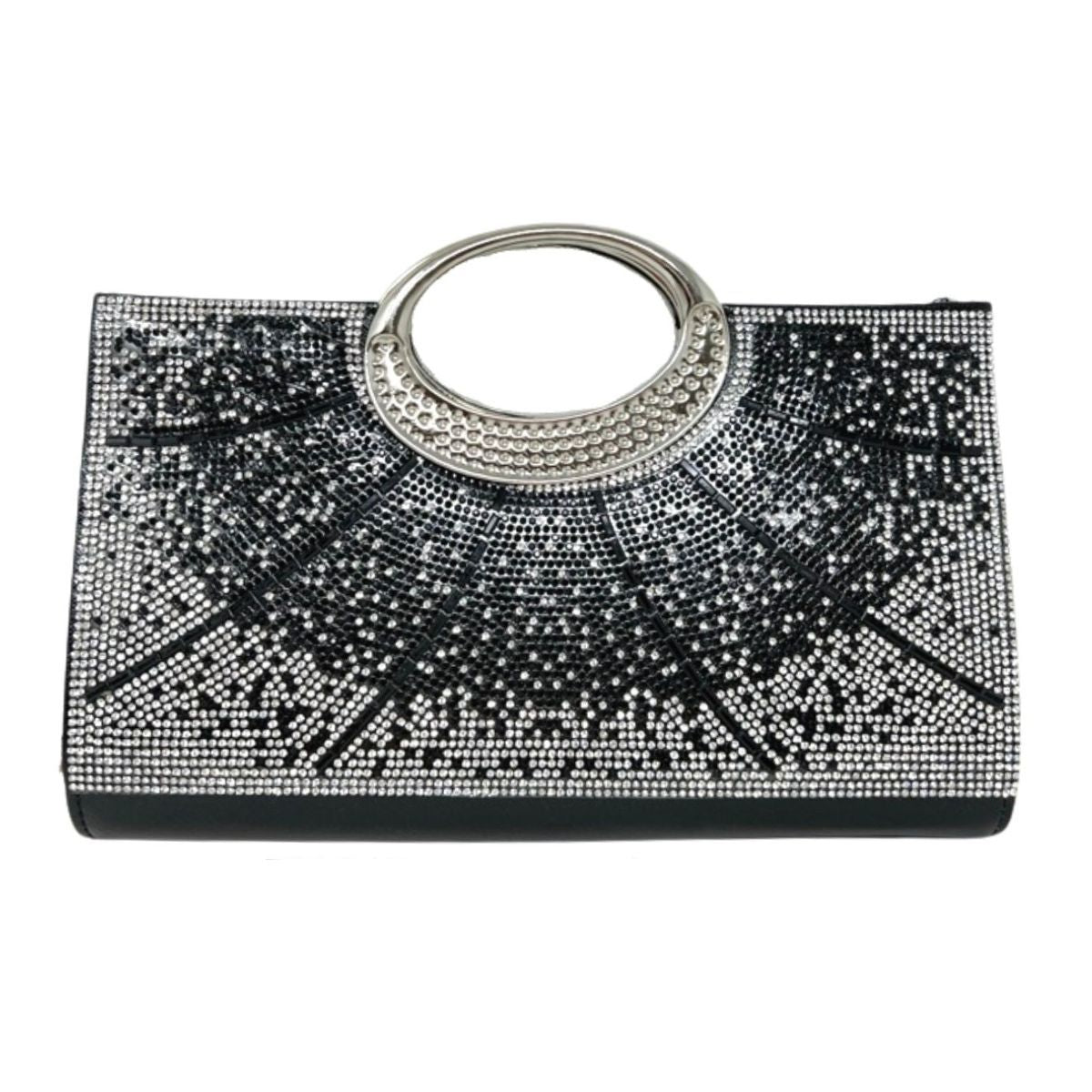 Black Top Handle Stone Clutch