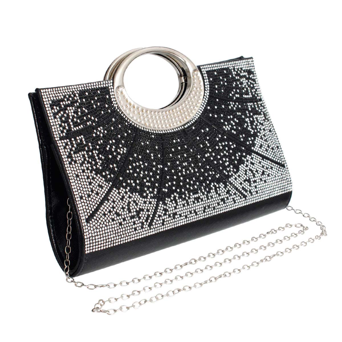 Black Top Handle Stone Clutch