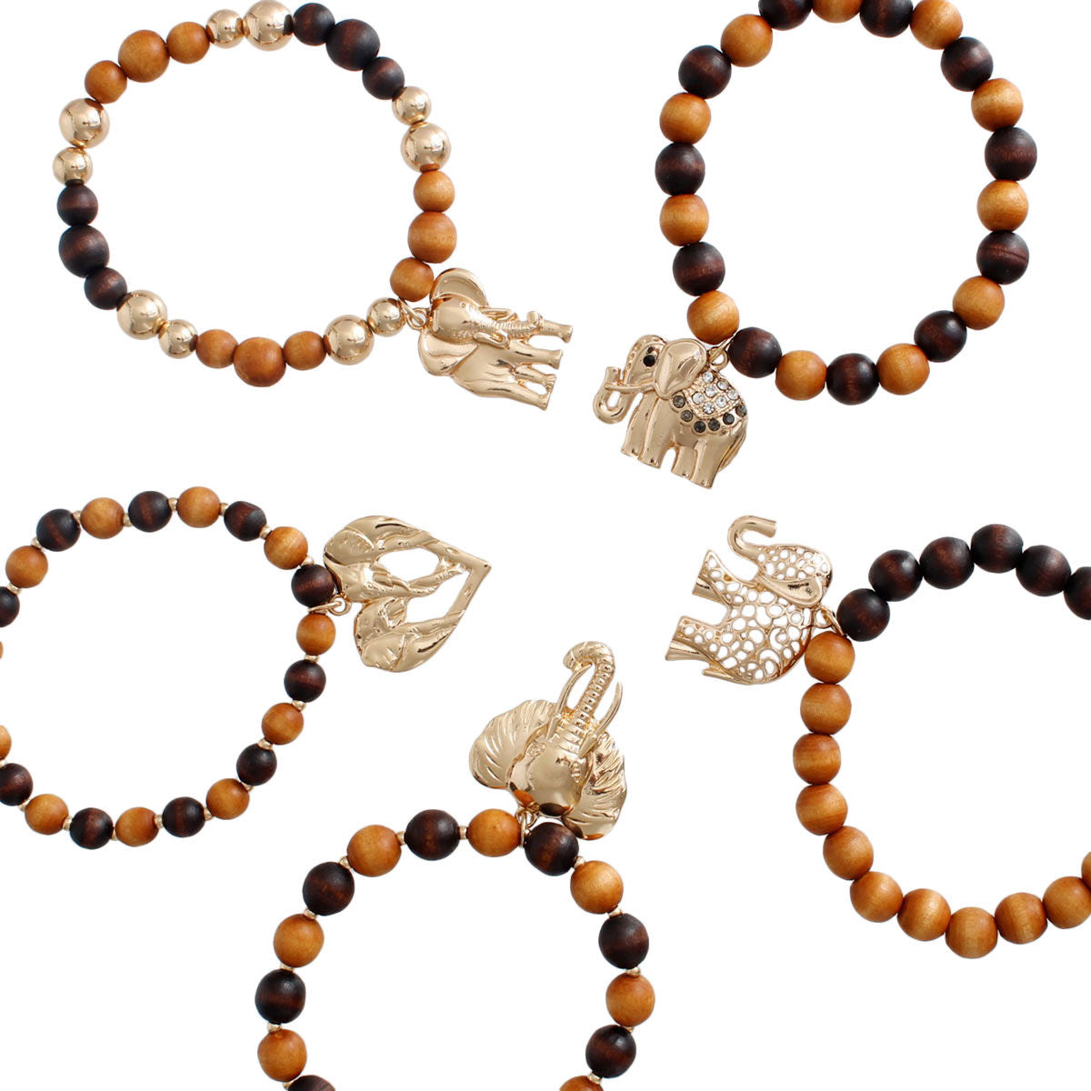 Mixed Wood Elephant Bracelets