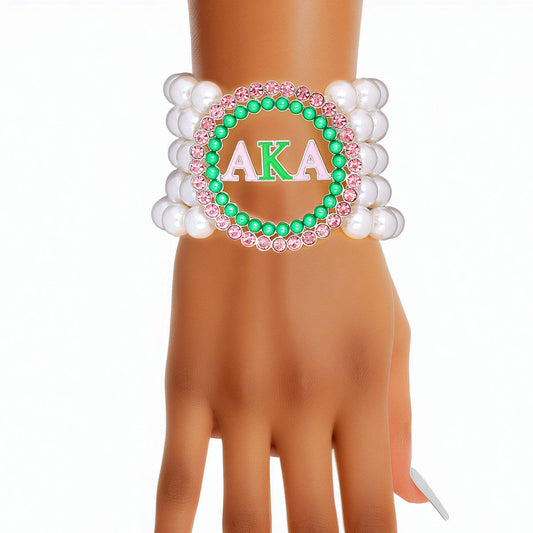 Pearl Bracelet Alpha Kappa Pink Green for Women