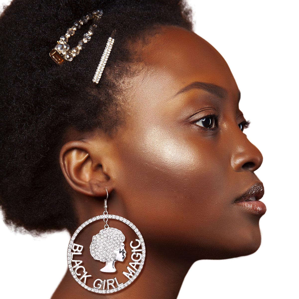 Silver Black Girl Magic Earrings