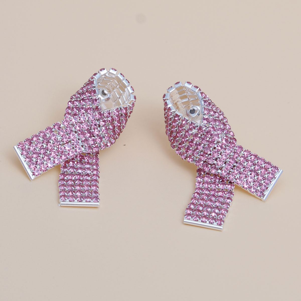 Pink Pave Cancer Ribbon Studs