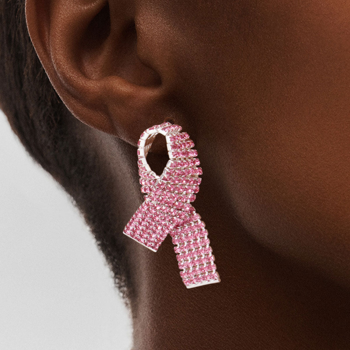 Pink Pave Cancer Ribbon Studs