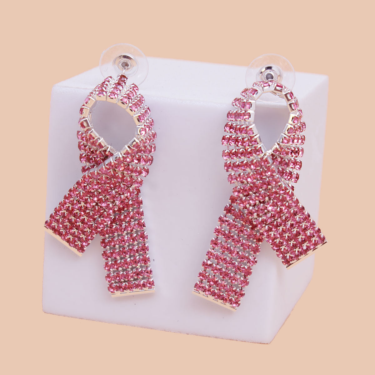 Pink Pave Cancer Ribbon Studs