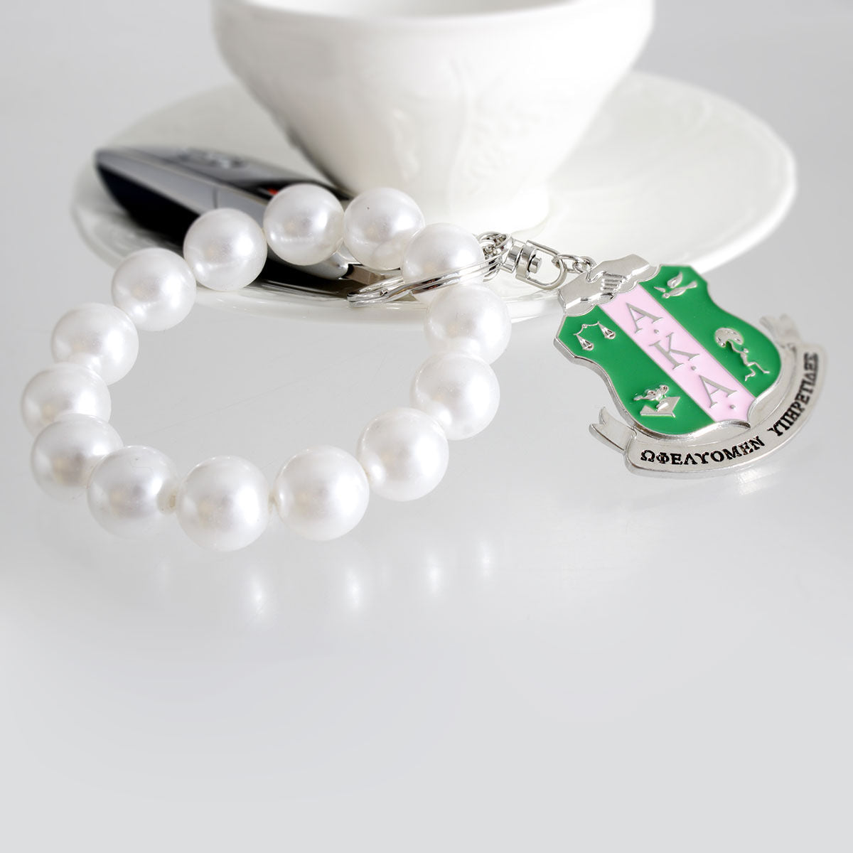 White Pearl Shield Keychain