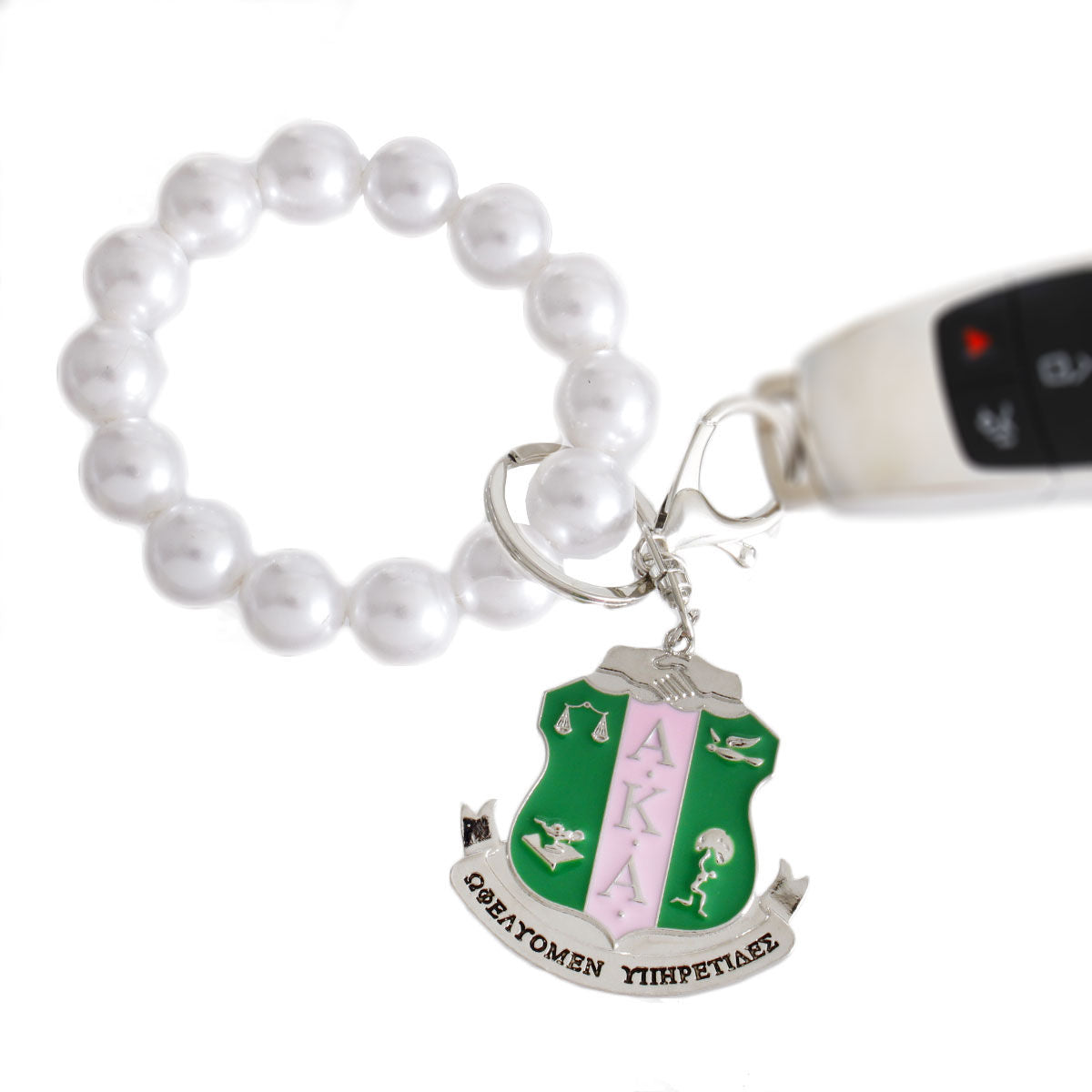 White Pearl Shield Keychain