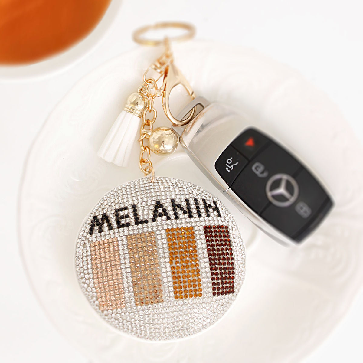 White Melanin Round Keychain