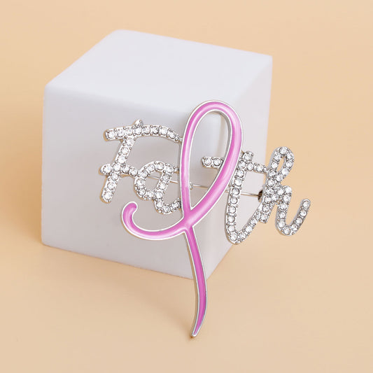 Pink Ribbon Silver Faith Brooch