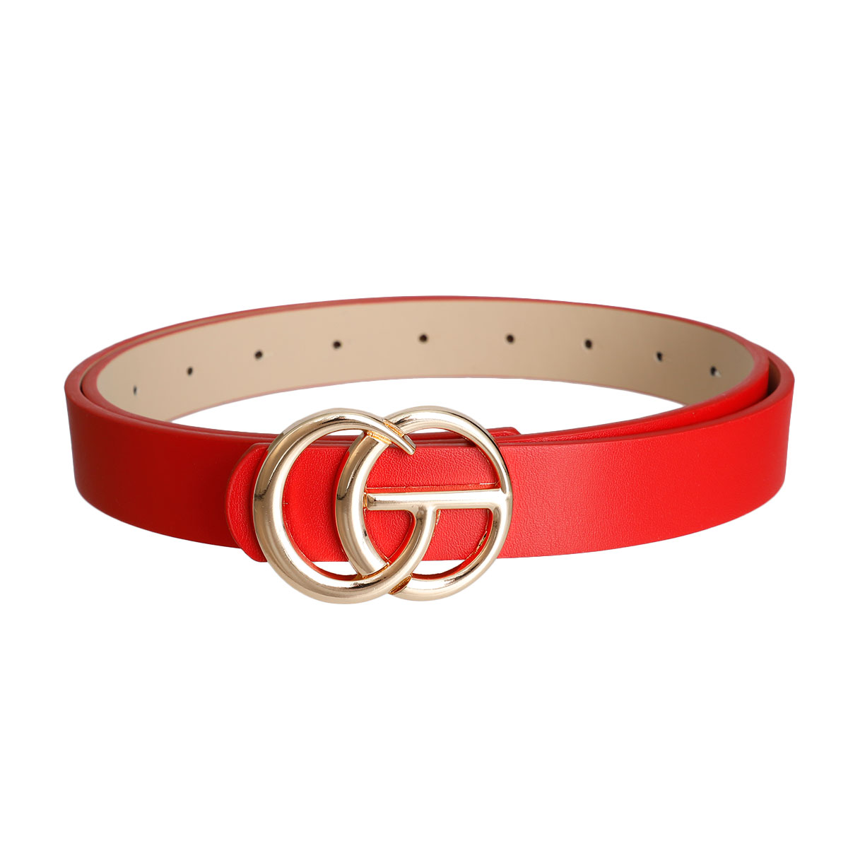 Red Vegan Leather Thin Belt