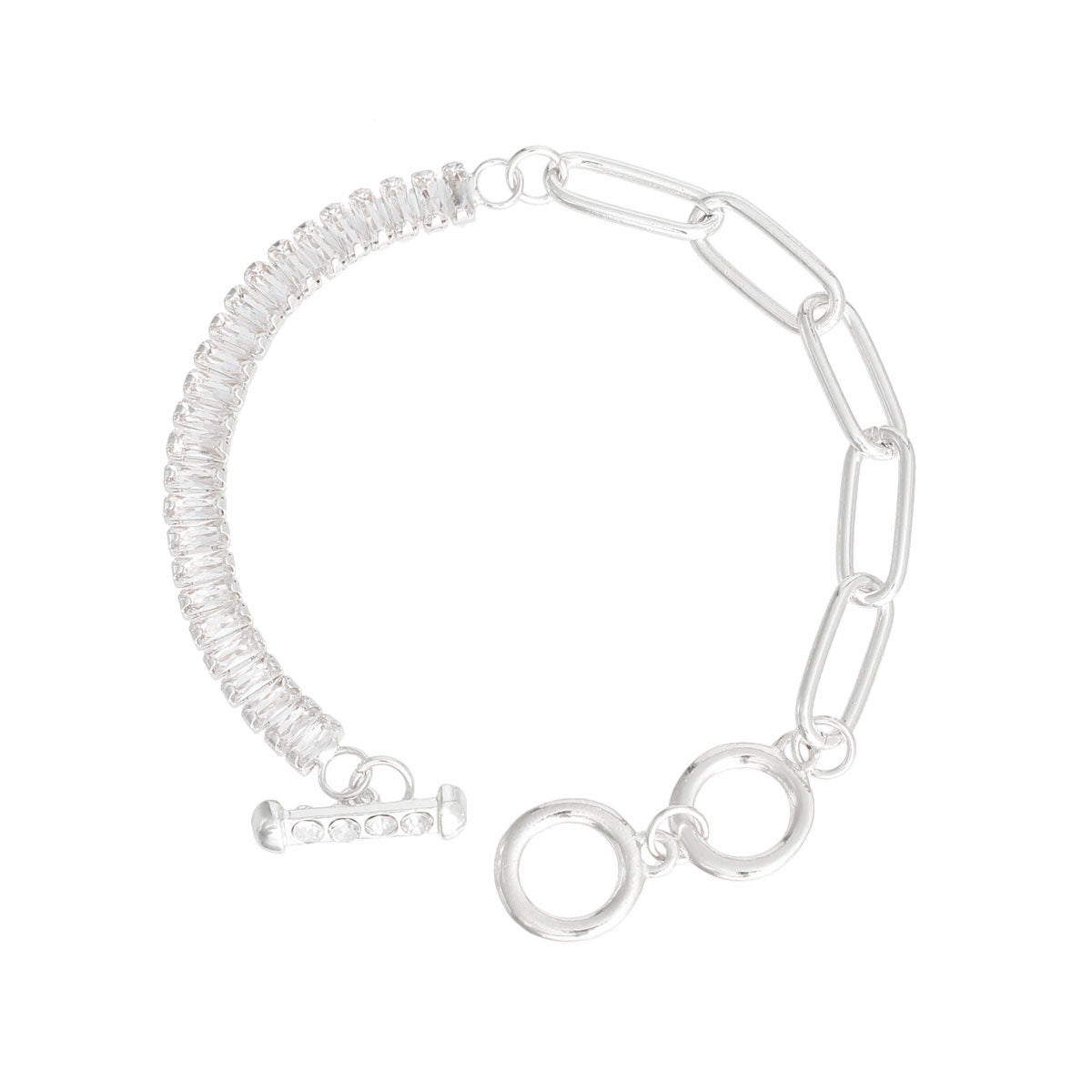 Silver CZ Mixed Link Bracelet