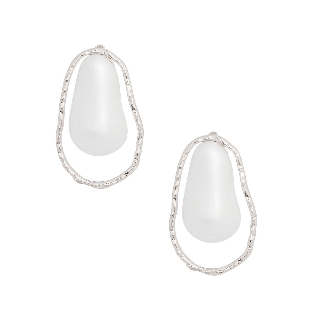 Silver Pearl Organic Teardrop Clip-Ons