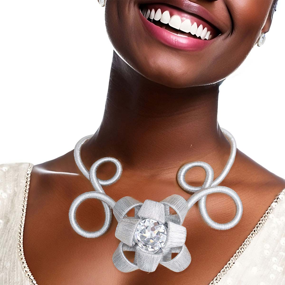 Rigid Metallic Silver Flower Set