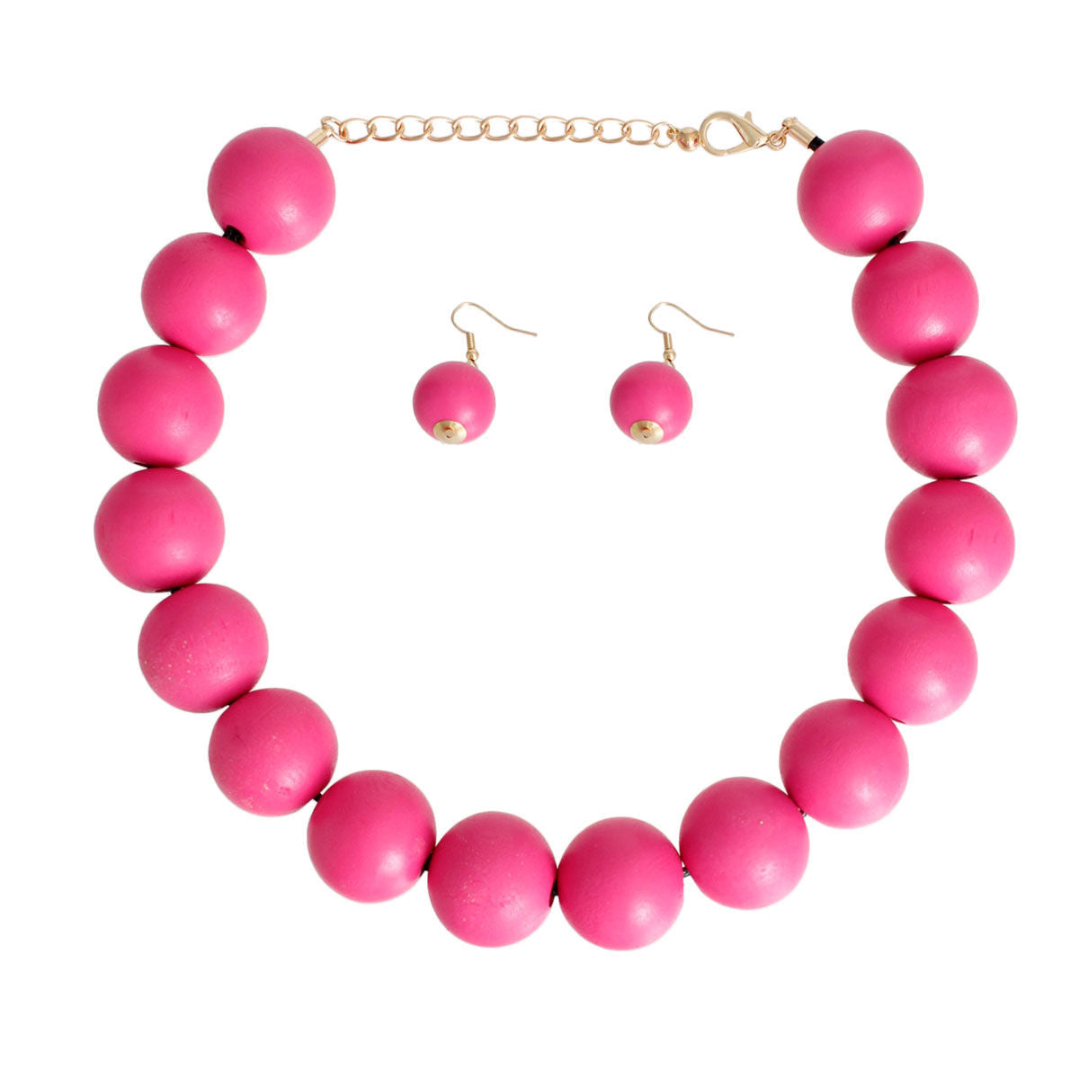 Fuchsia Wood Bead Necklace