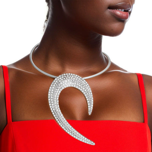 Silver Rhinestone Hook Collar Set