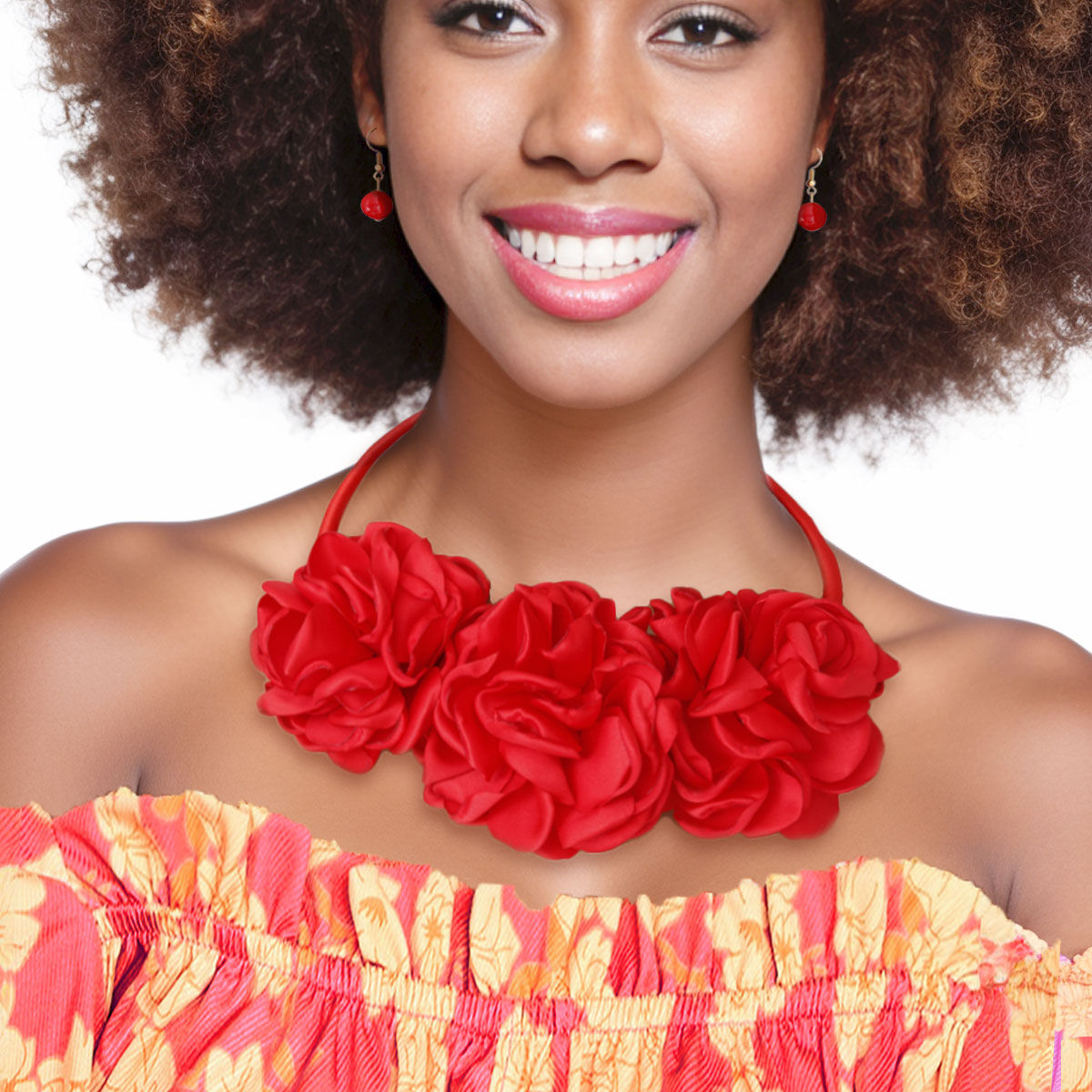 Red Triple Fabric Flower Set