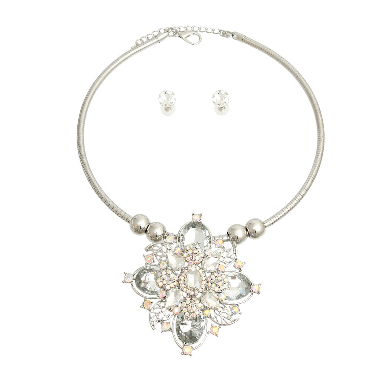 Silver Filigree Crystal Flower Set