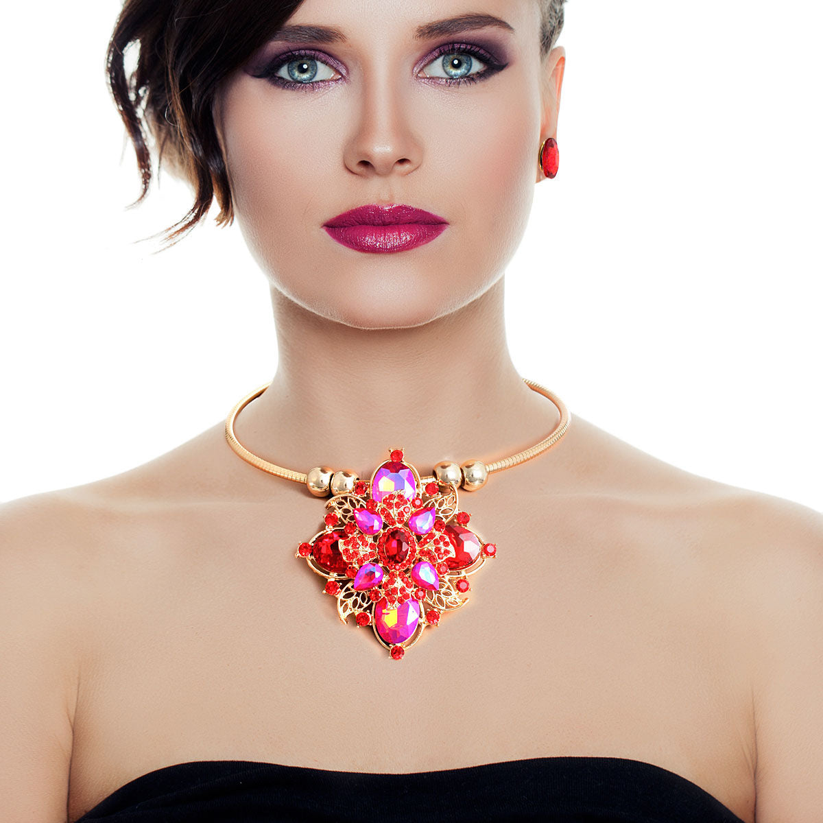 Red Filigree Crystal Flower Set