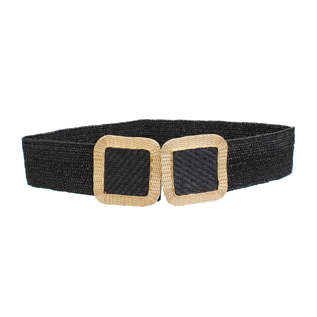 Stretch Belt Raffia Black Square for Women