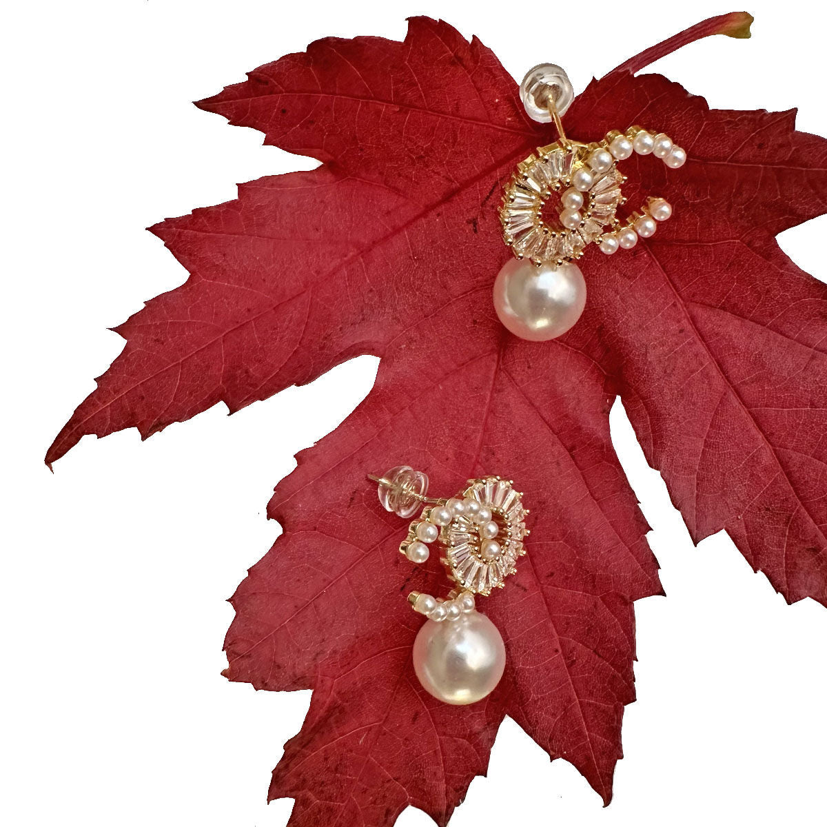 14K Gold CZ Drop Pearl Earrings