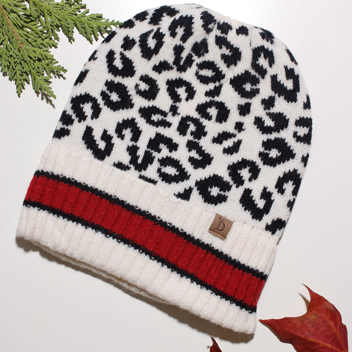 Beanie Hat Acrylic Ivory Leopard Hat for Women