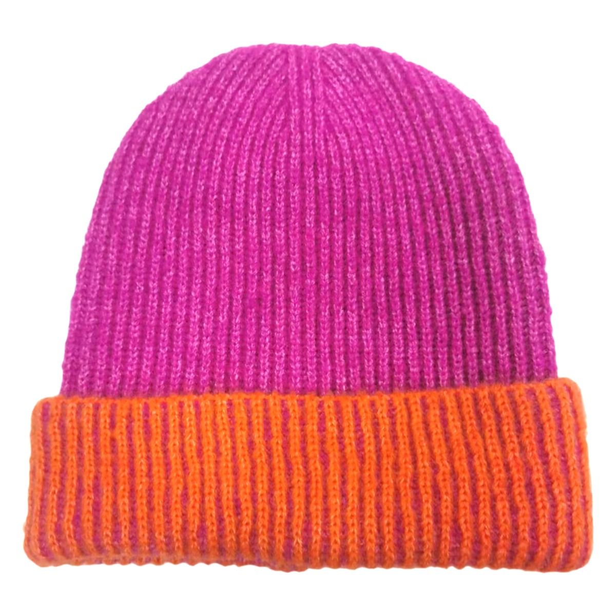 Beanie Fuchsia Two Tone Cuffed Hat for Women