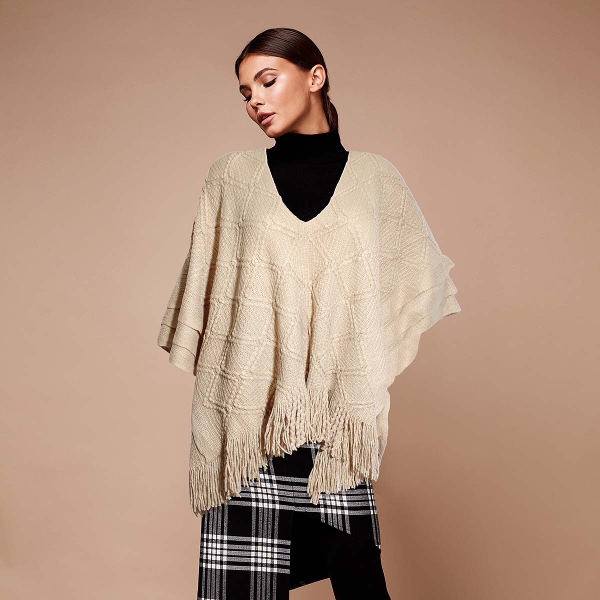 Beige Crochet Poncho