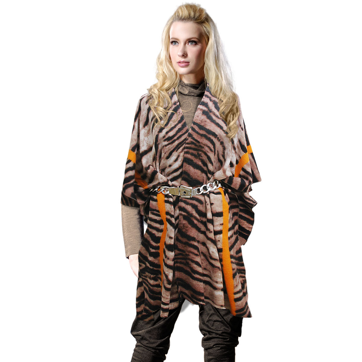 Orange Stripe Tiger Cozy Kimono