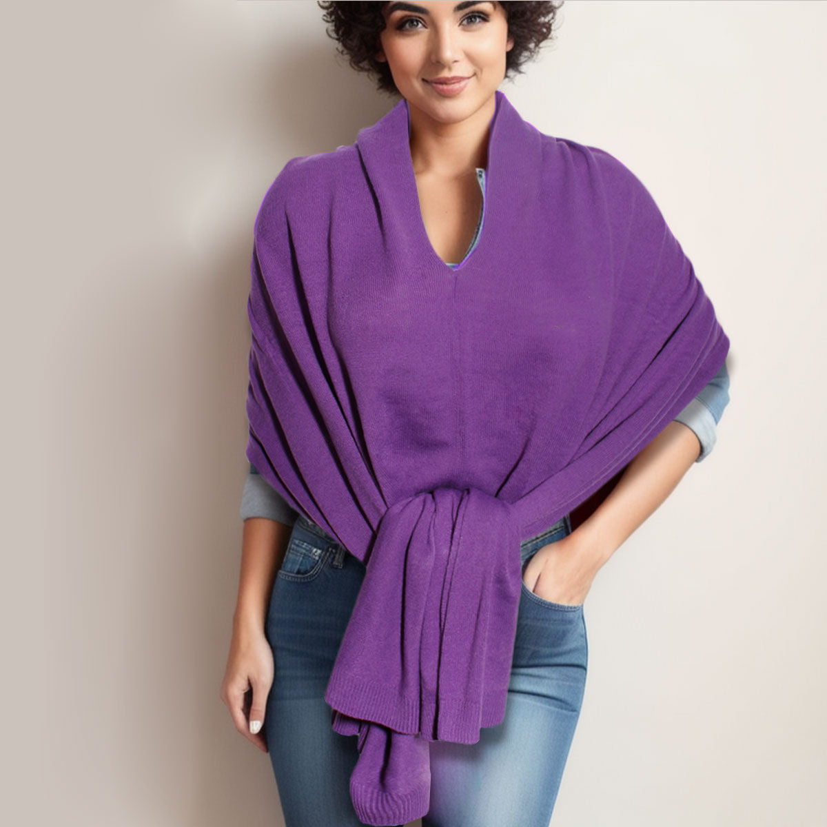 Scarf Poncho Purple 4 Style Wrap for Women