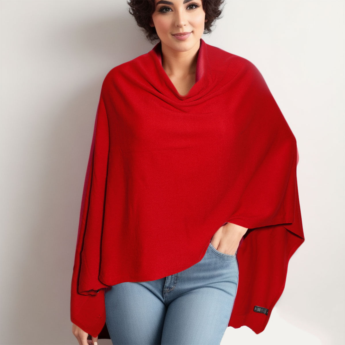 Scarf Poncho Red 4 Way Wear Wrap for Women