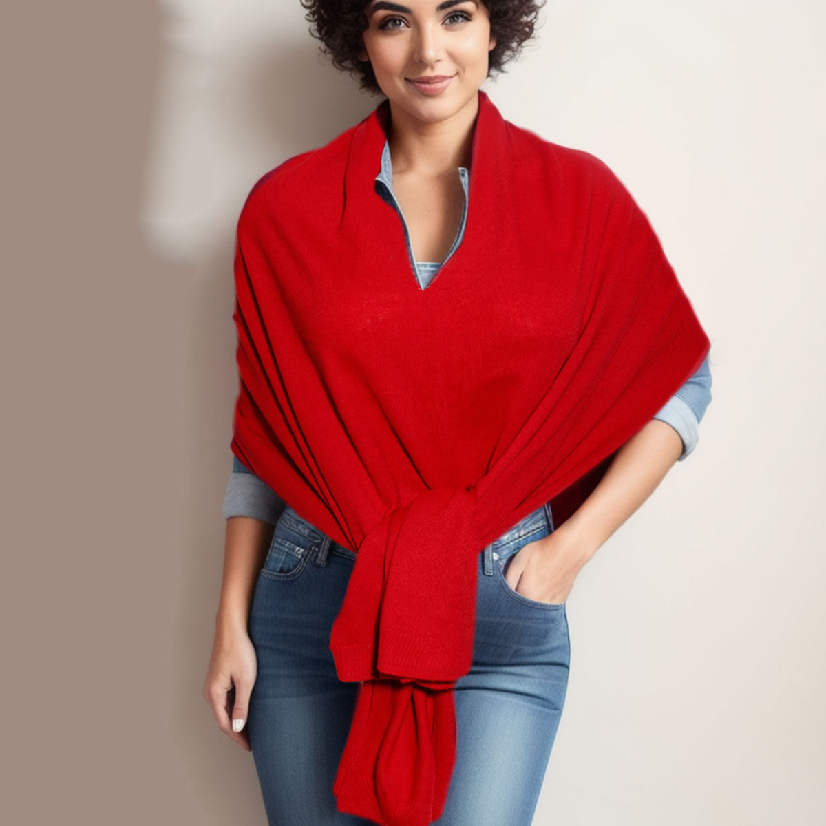 Scarf Poncho Red 4 Way Wear Wrap for Women