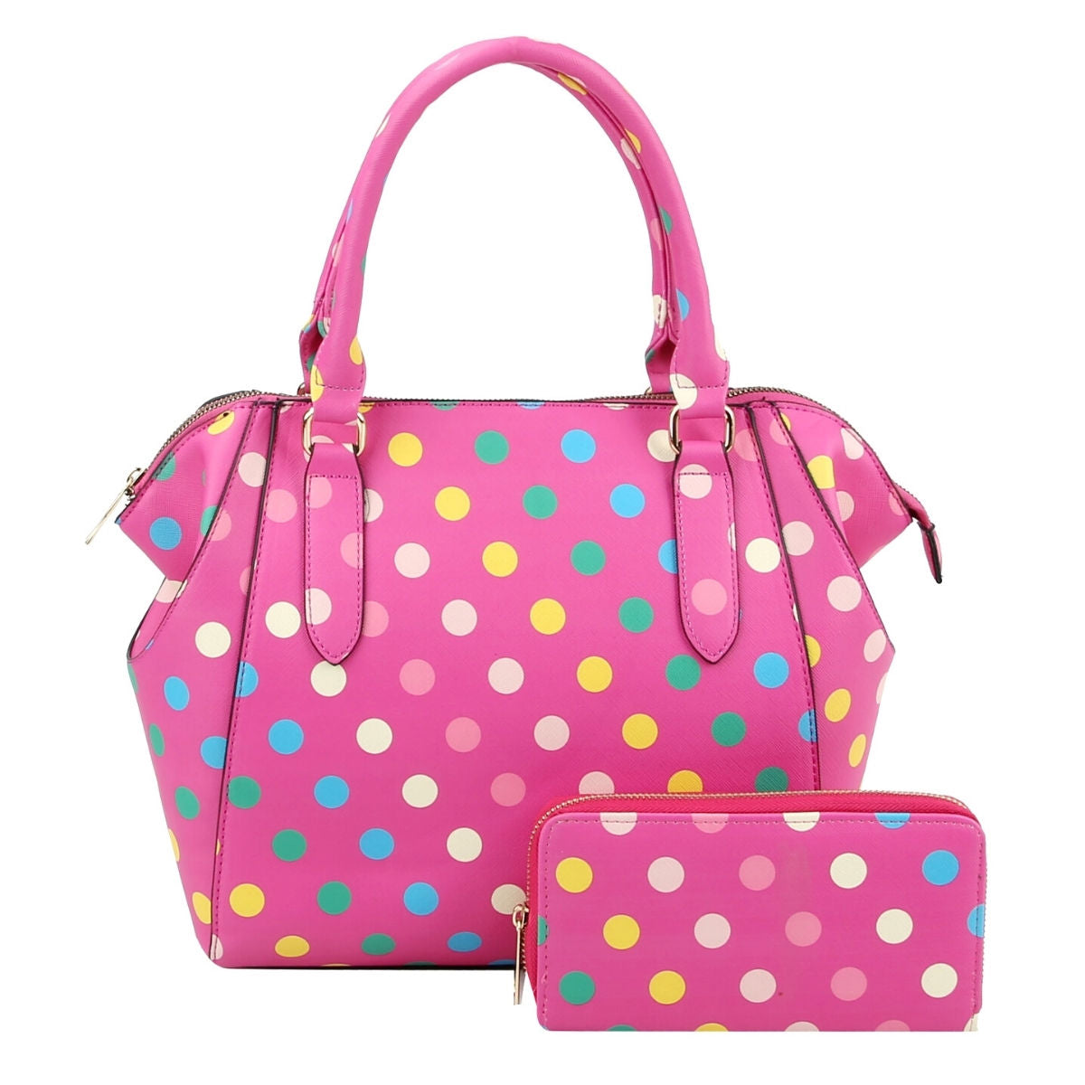 Fuchsia Polka Dot Handbag Set