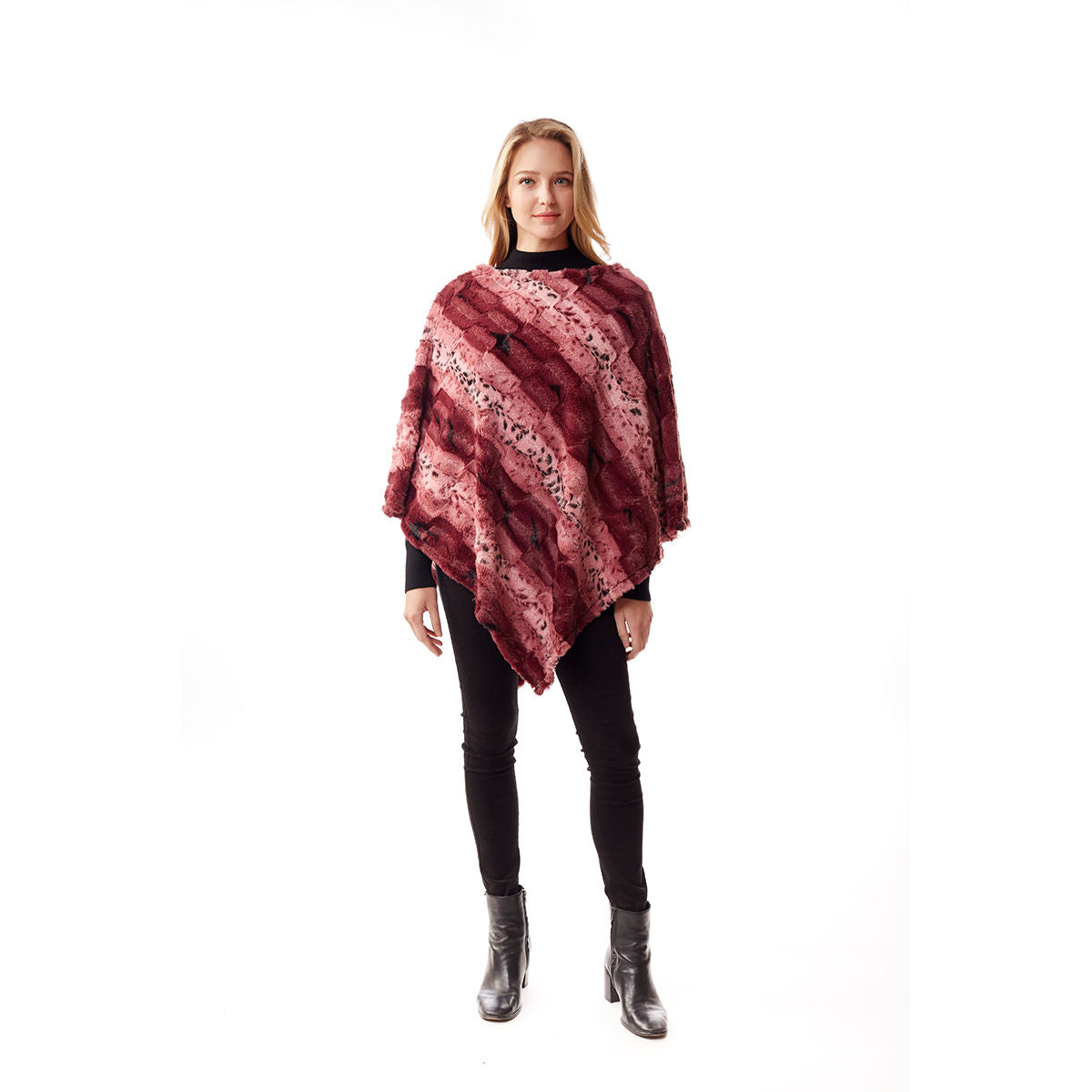 Dark Pink Animal Print Fur Poncho