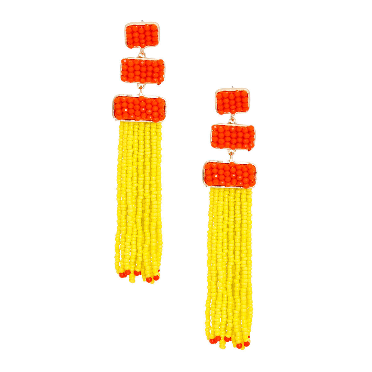 Tassel Yellow Orange Bead Long Earrings for Women