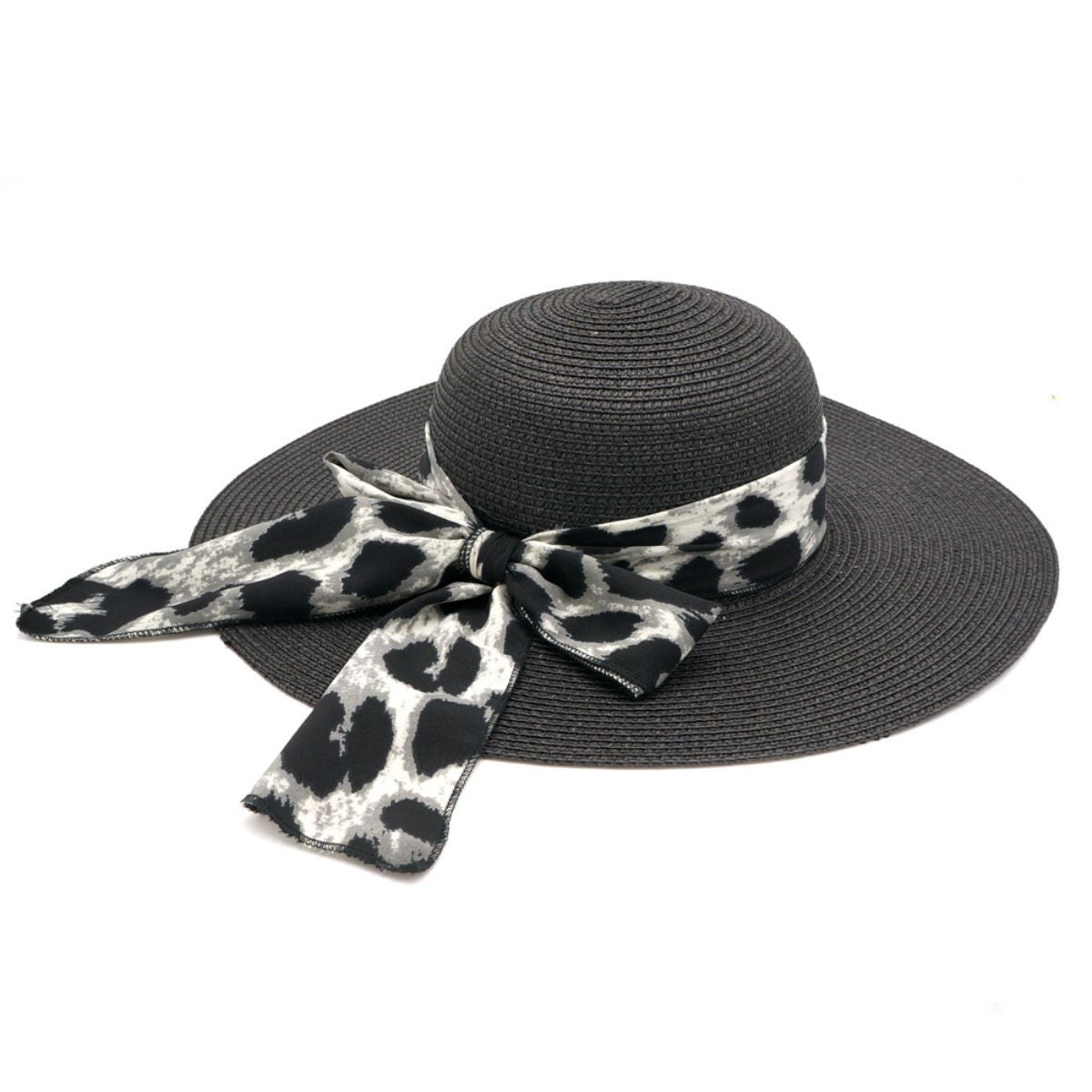 Black Leopard Bow Floppy Hat