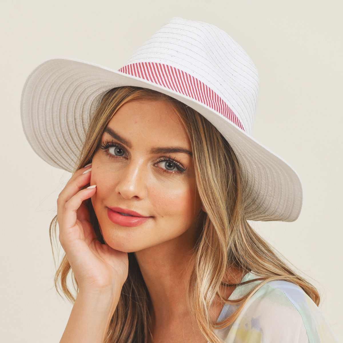 White Red Striped Bow Fedora