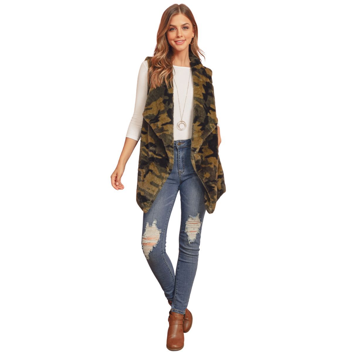 Camo Faux Fur Vest