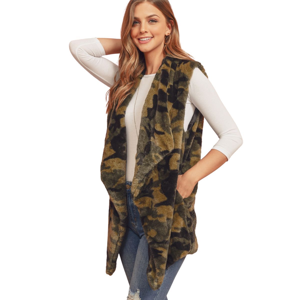 Camo Faux Fur Vest