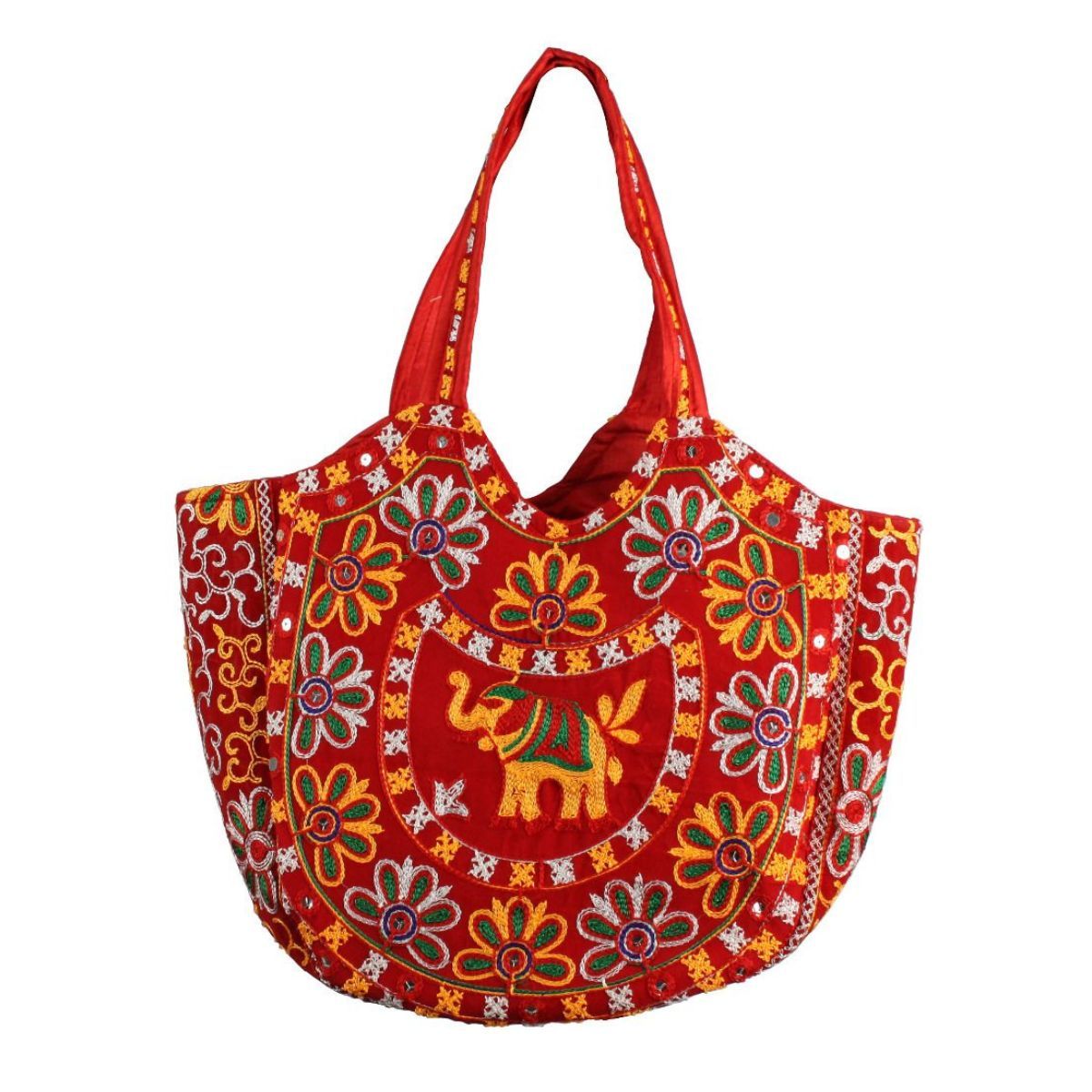 Red Embroidered Elephant Tote