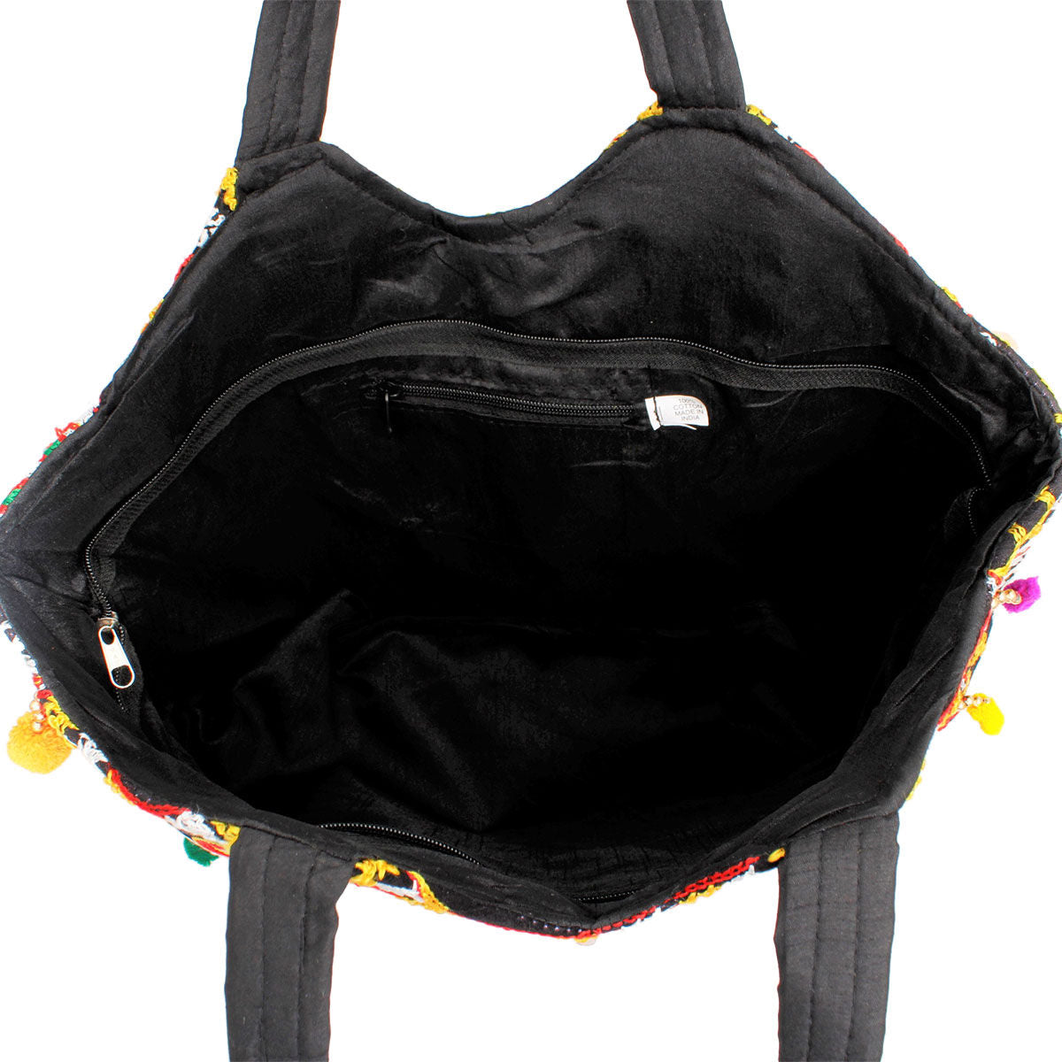 Black Embroidered Elephant Tote