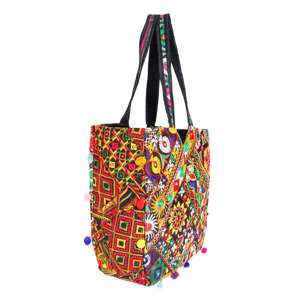 Black Tribal Embroidered Tote