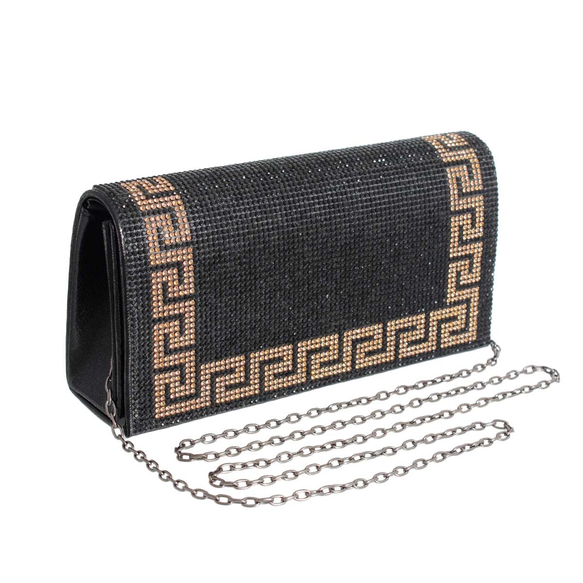 Black Greek Key Flap Clutch