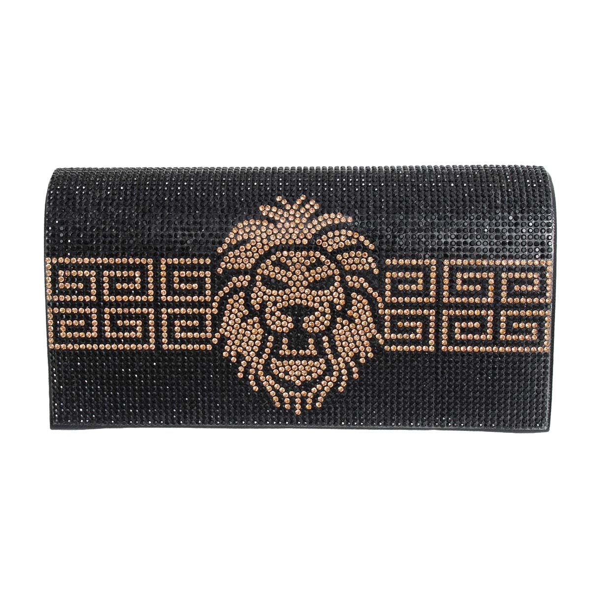 Black Greek Lion Flap Clutch